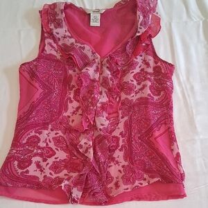 Elegant Pink Paisley Ruffle Blouse